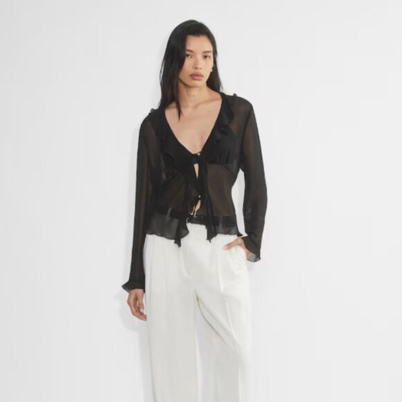 Aritzia Wilfred Frenchy Black Sheer Blouse - Picture 1 of 6
